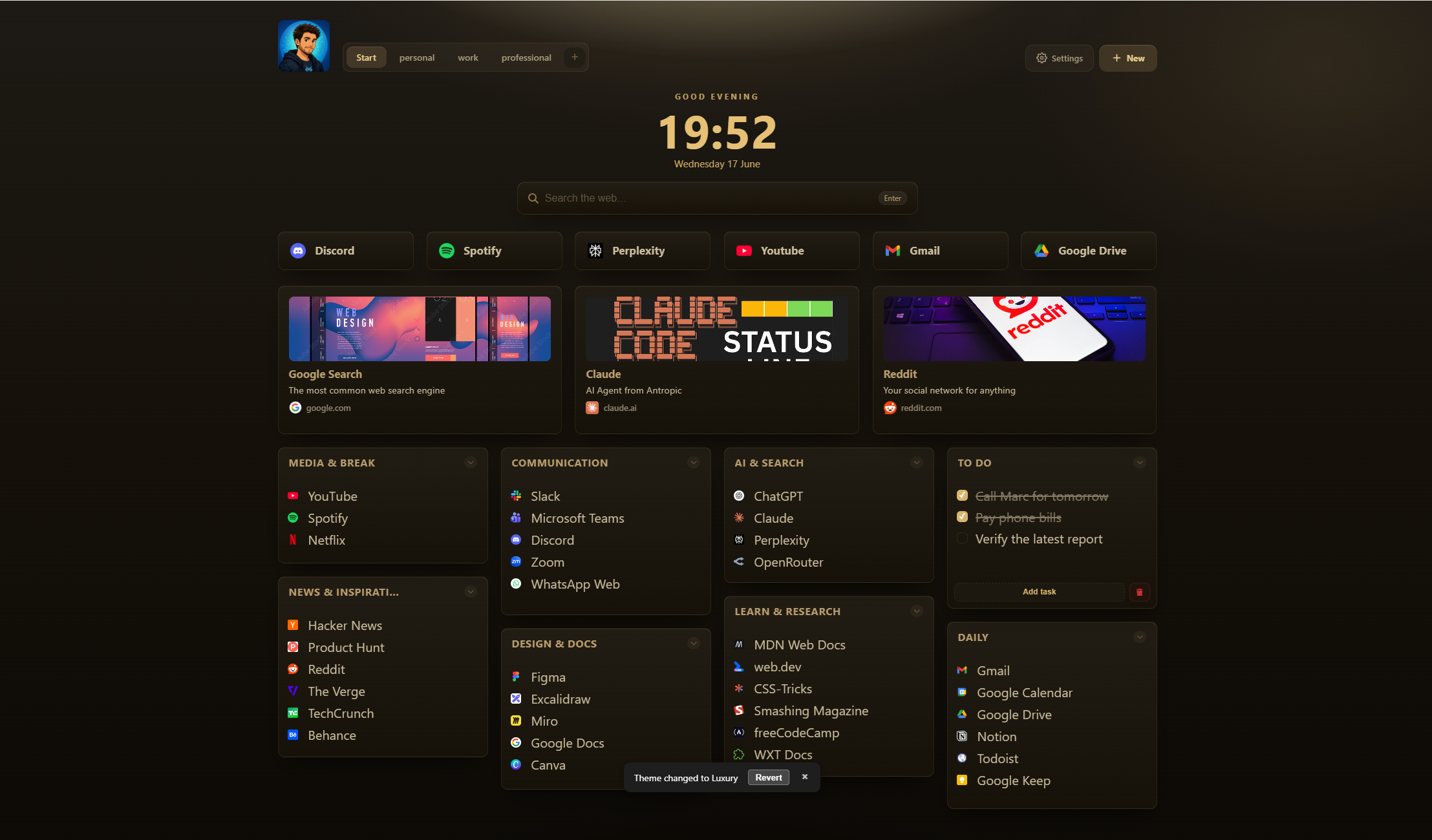 ReadyTab — Luxury theme