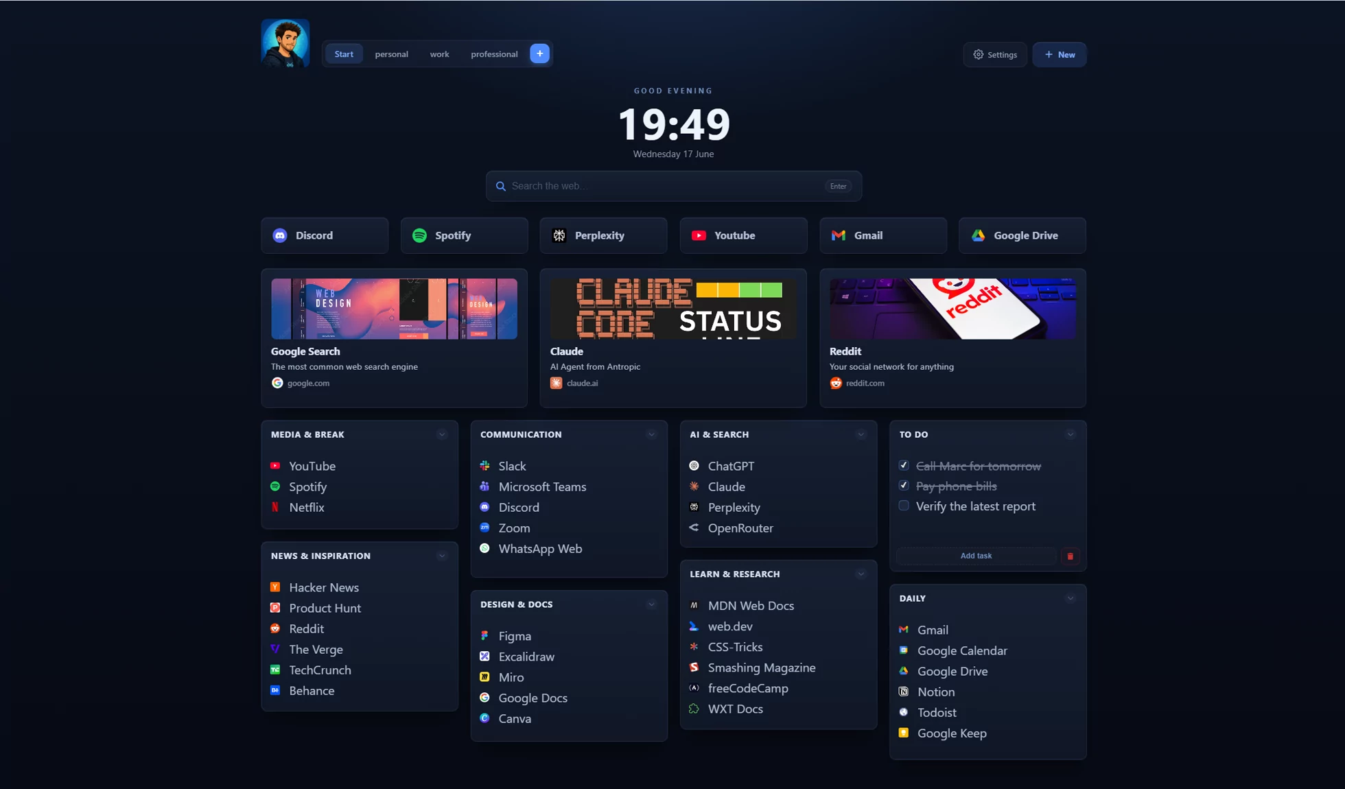 ReadyTab - Midnight theme