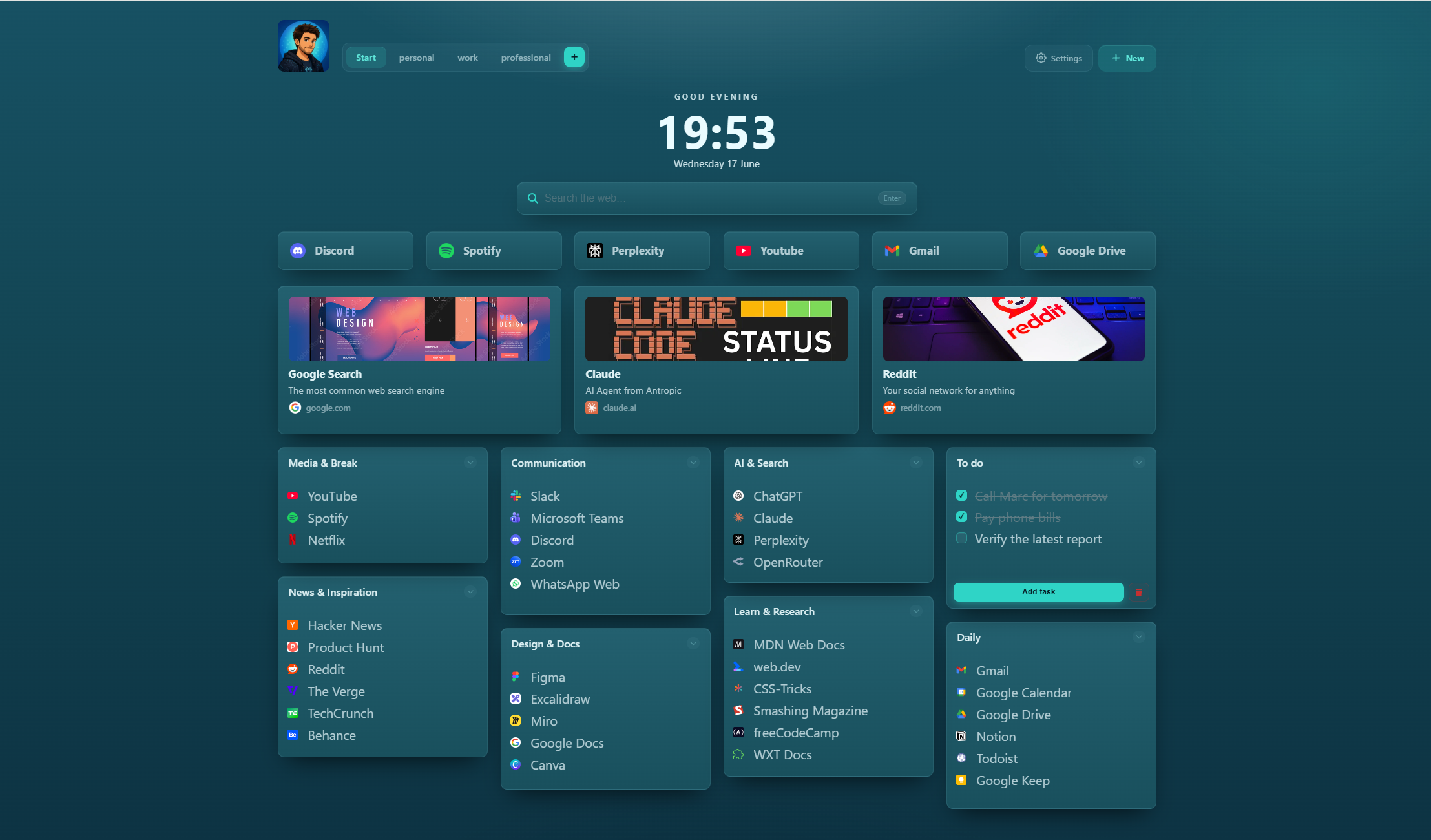 ReadyTab — Ocean theme